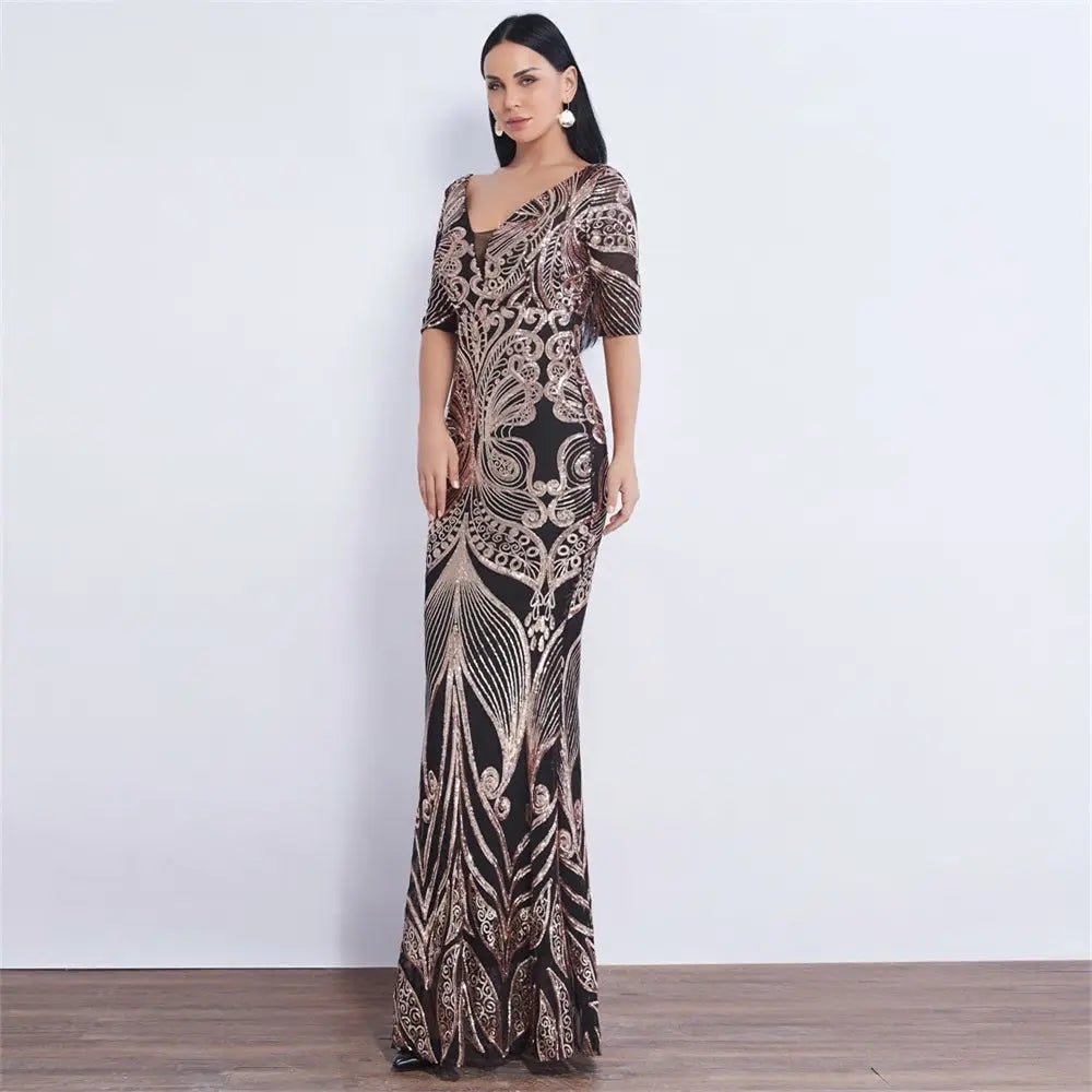 Portia Half Sleeve Sequin Maxi Dress - Mscooco.co.uk