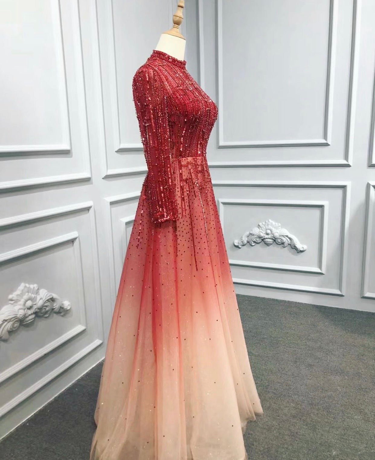 Priscilla Long Sleeves Beading Embellished Formal Dress - Mscooco.co.uk