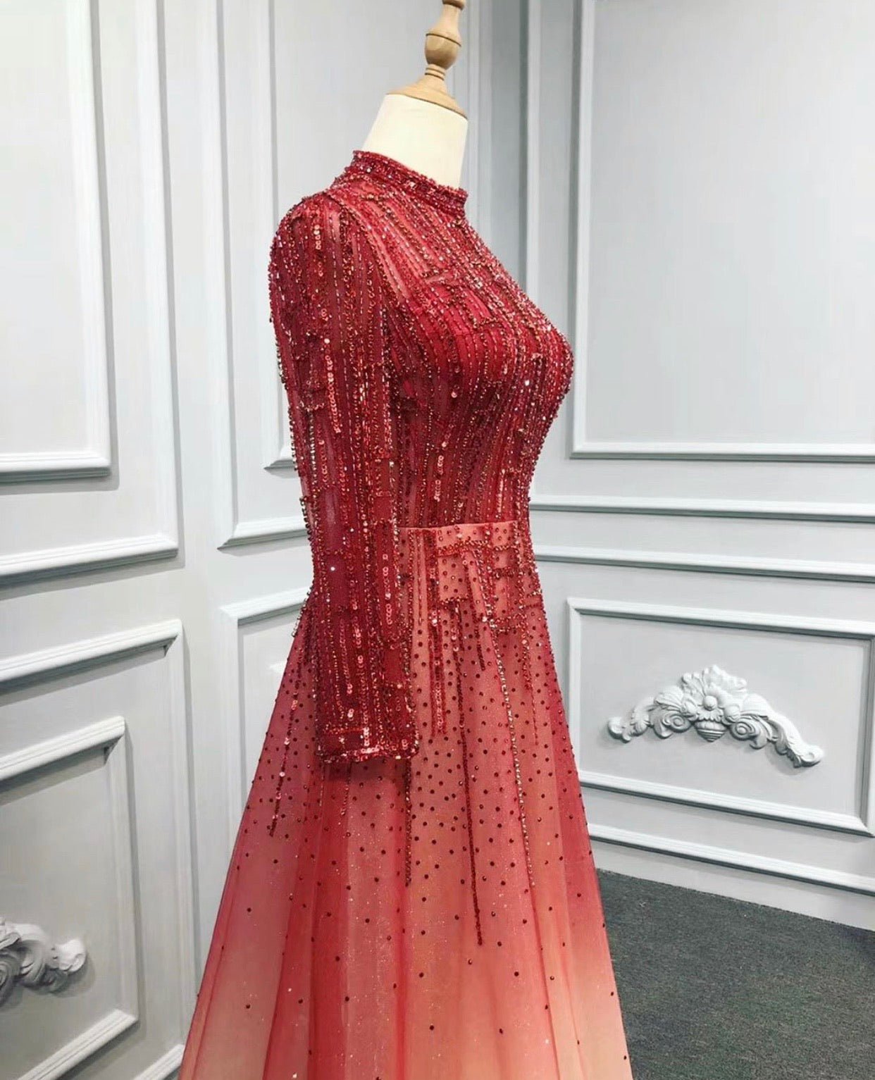 Priscilla Long Sleeves Beading Embellished Formal Dress - Mscooco.co.uk