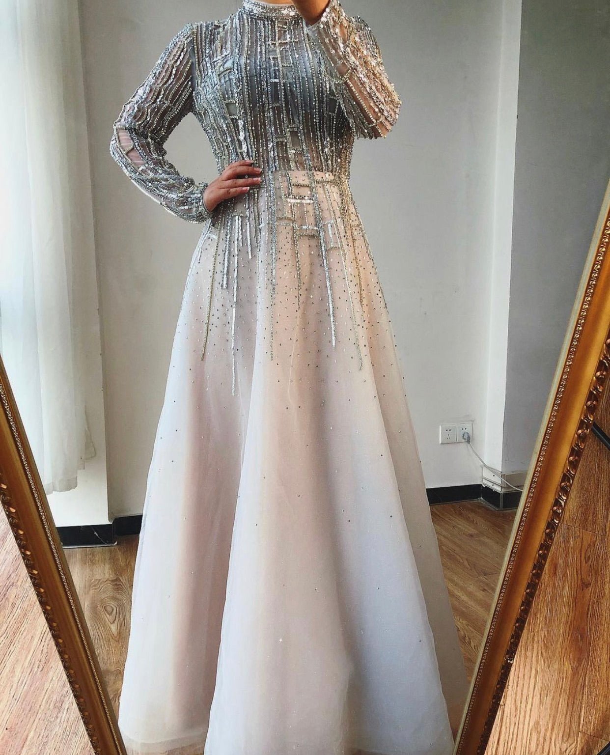 Priscilla Long Sleeves Beading Embellished Formal Dress - Mscooco.co.uk