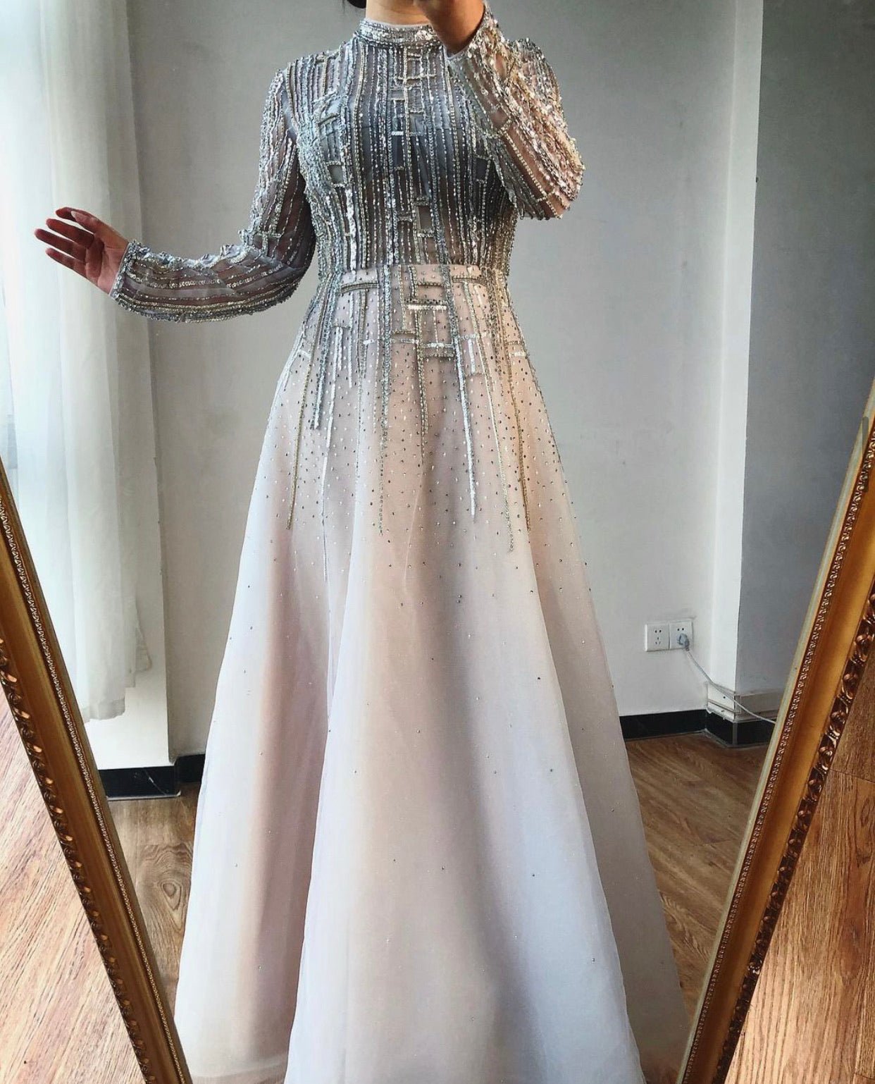 Priscilla Long Sleeves Beading Embellished Formal Dress - Mscooco.co.uk