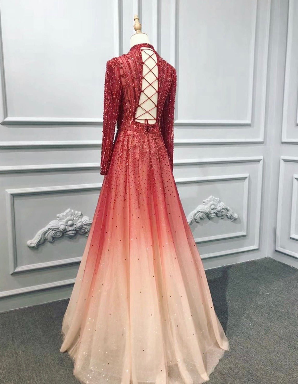 Priscilla Long Sleeves Beading Embellished Formal Dress - Mscooco.co.uk