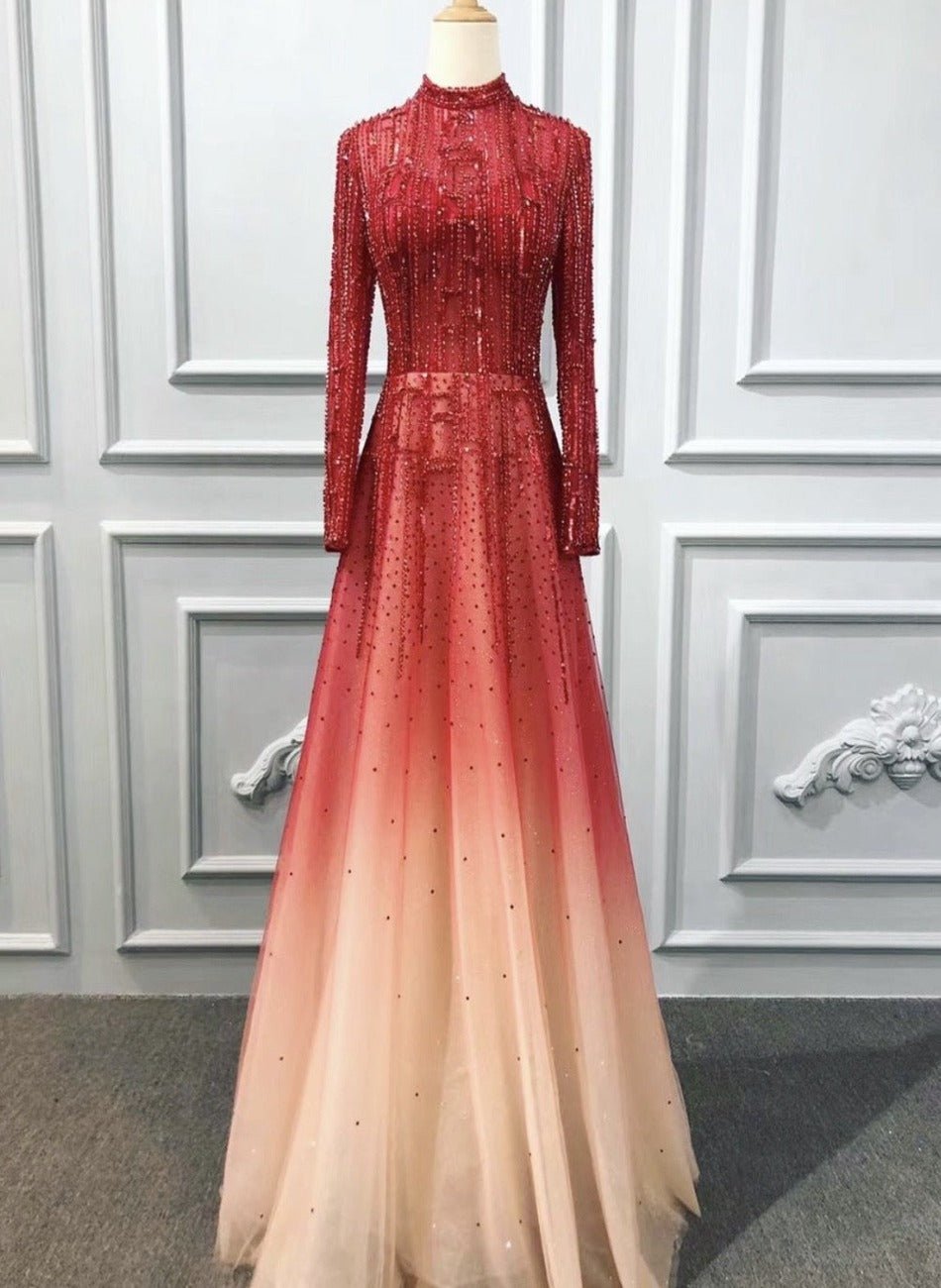 Priscilla Long Sleeves Beading Embellished Formal Dress - Mscooco.co.uk