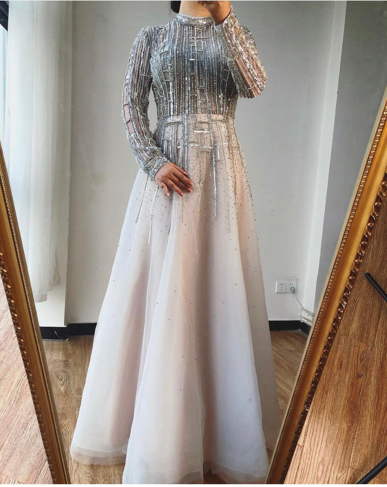 Priscilla Long Sleeves Beading Embellished Formal Dress - Mscooco.co.uk