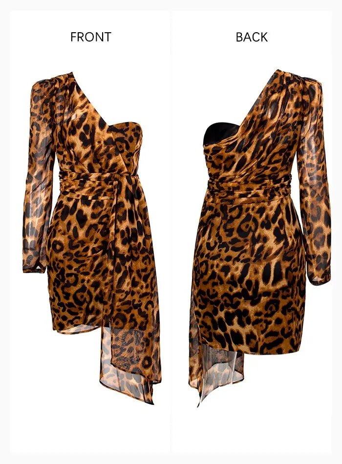 Puff Sleeve Leopard Print Bodycon Mini Dress - Mscooco.co.uk