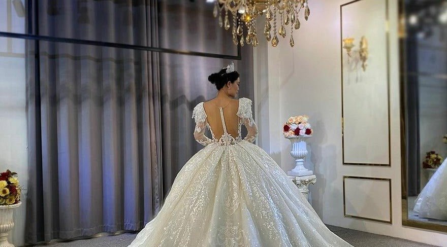 Puffy Sleeves Princess Wedding Dress - Mscooco.co.uk