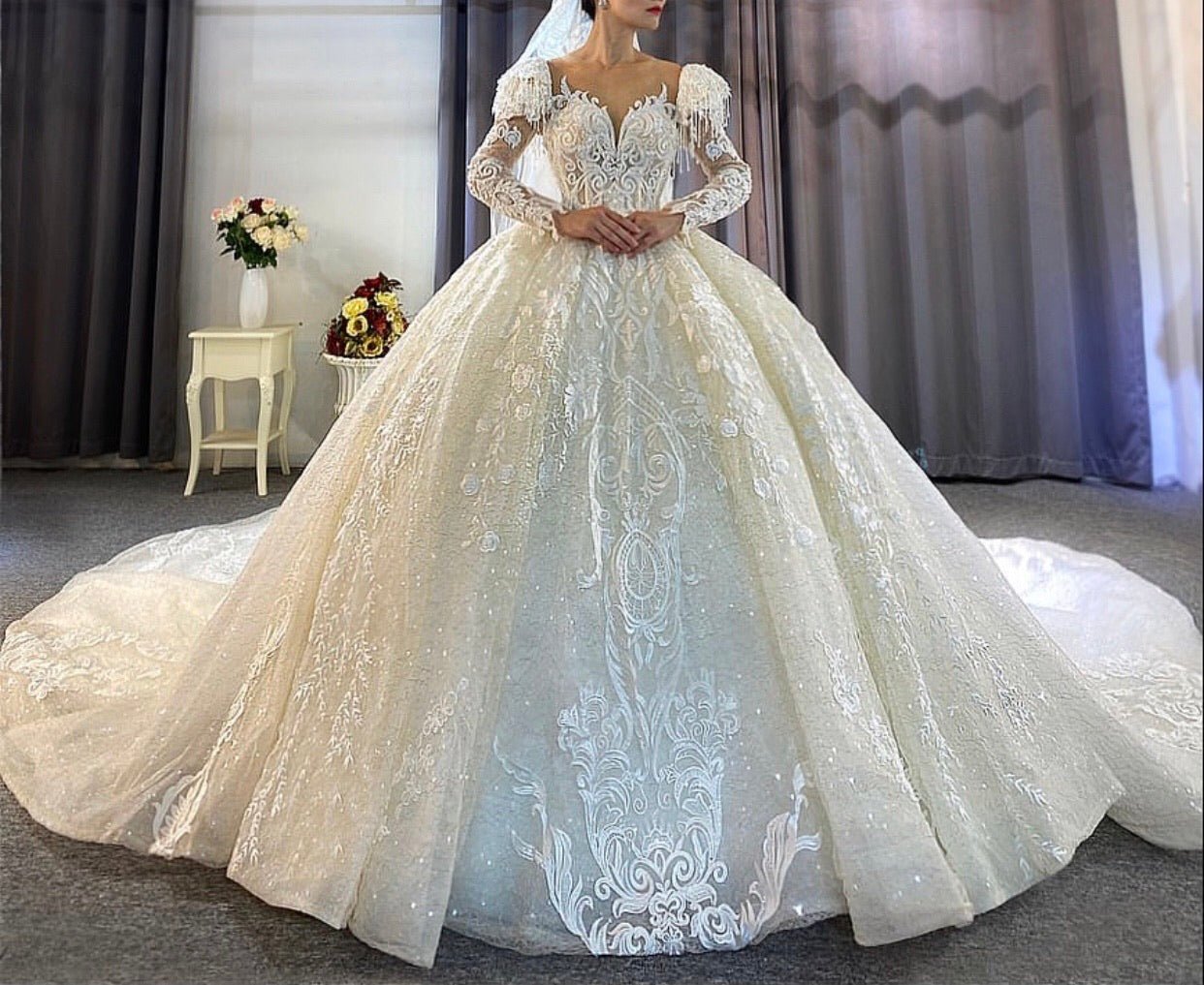 Puffy Sleeves Princess Wedding Dress - Mscooco.co.uk