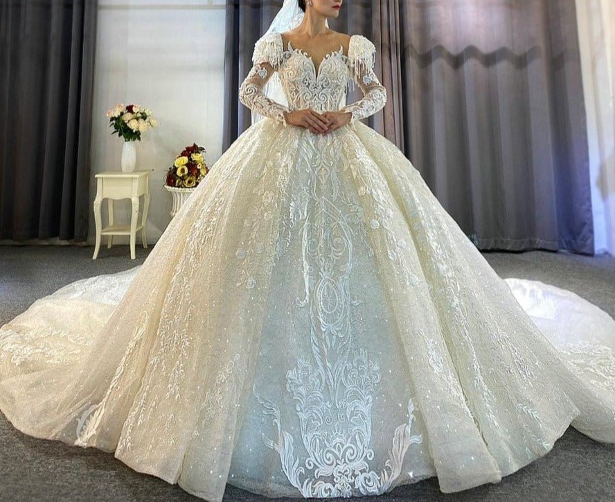 Puffy Sleeves Princess Wedding Dress - Mscooco.co.uk