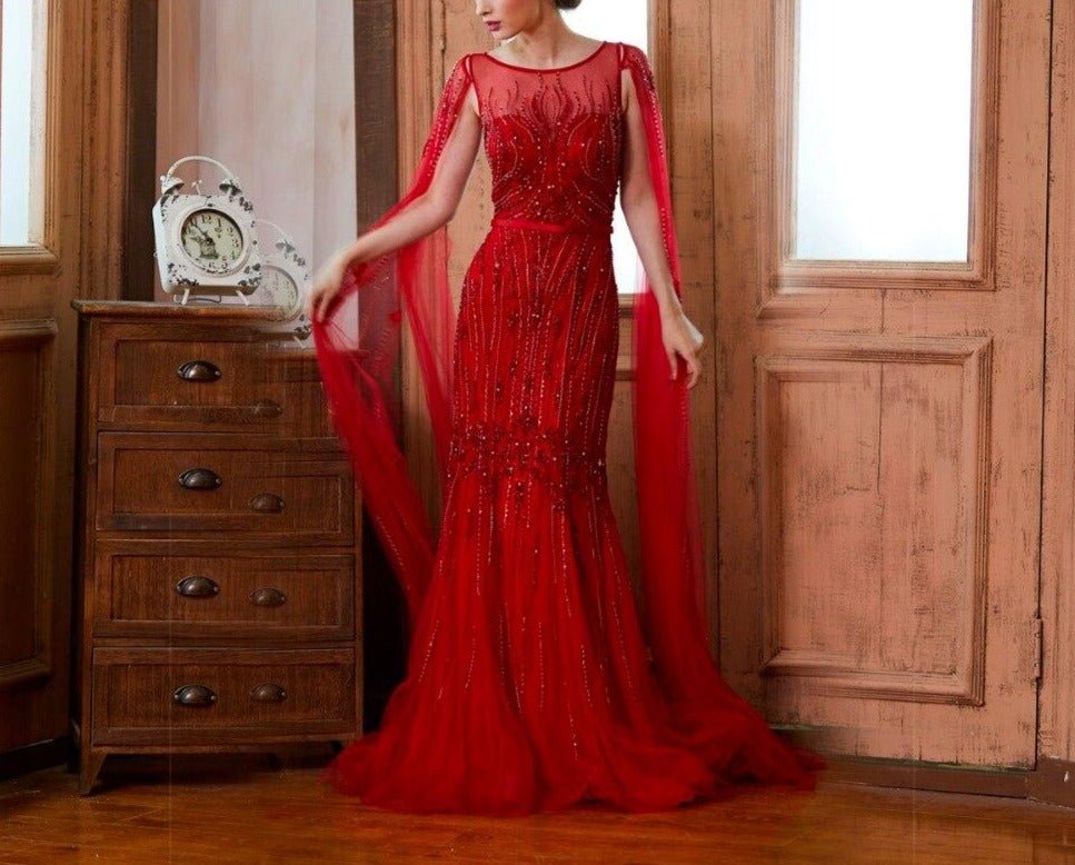 Raven Luxury Full Beading Illusion Mermaid Evening Dress - Mscooco.co.uk
