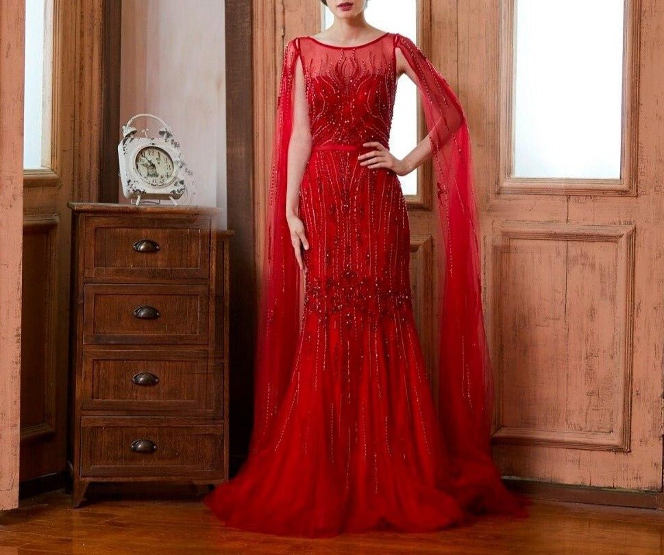 Raven Luxury Full Beading Illusion Mermaid Evening Dress - Mscooco.co.uk