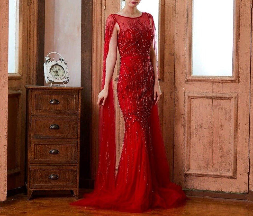 Raven Luxury Full Beading Illusion Mermaid Evening Dress - Mscooco.co.uk