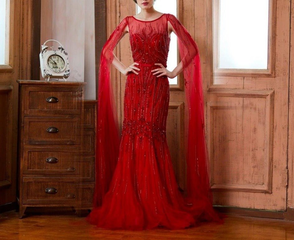 Raven Luxury Full Beading Illusion Mermaid Evening Dress - Mscooco.co.uk