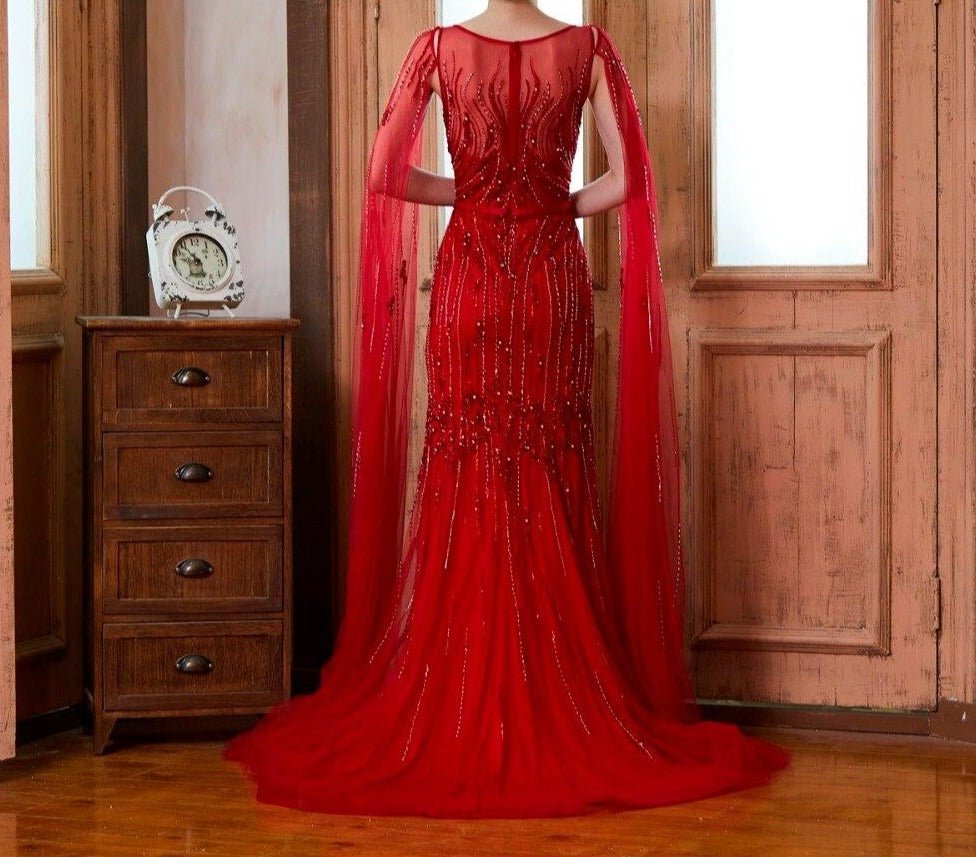Raven Luxury Full Beading Illusion Mermaid Evening Dress - Mscooco.co.uk