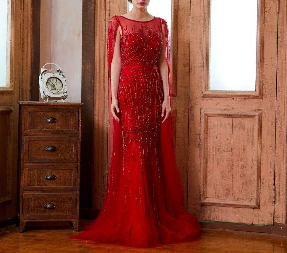 Raven Luxury Full Beading Illusion Mermaid Evening Dress - Mscooco.co.uk