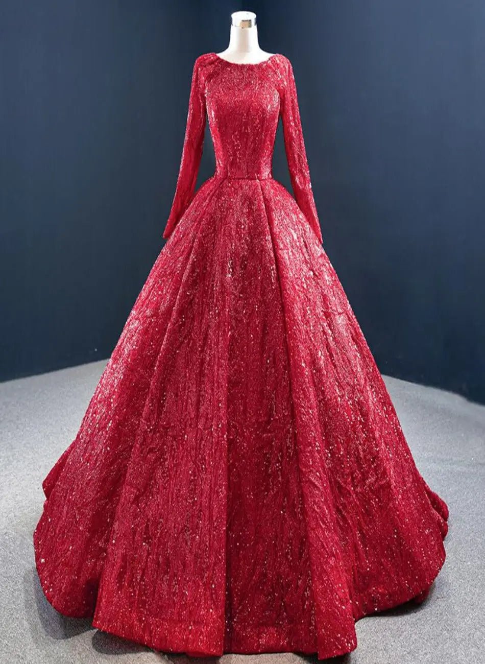 Red Luxury Ball Gown Wedding Dress - Mscooco.co.uk