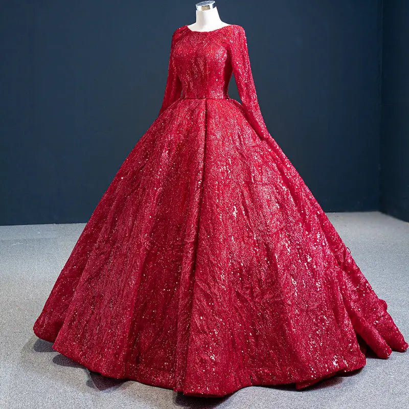 Red Luxury Ball Gown Wedding Dress Mscooco