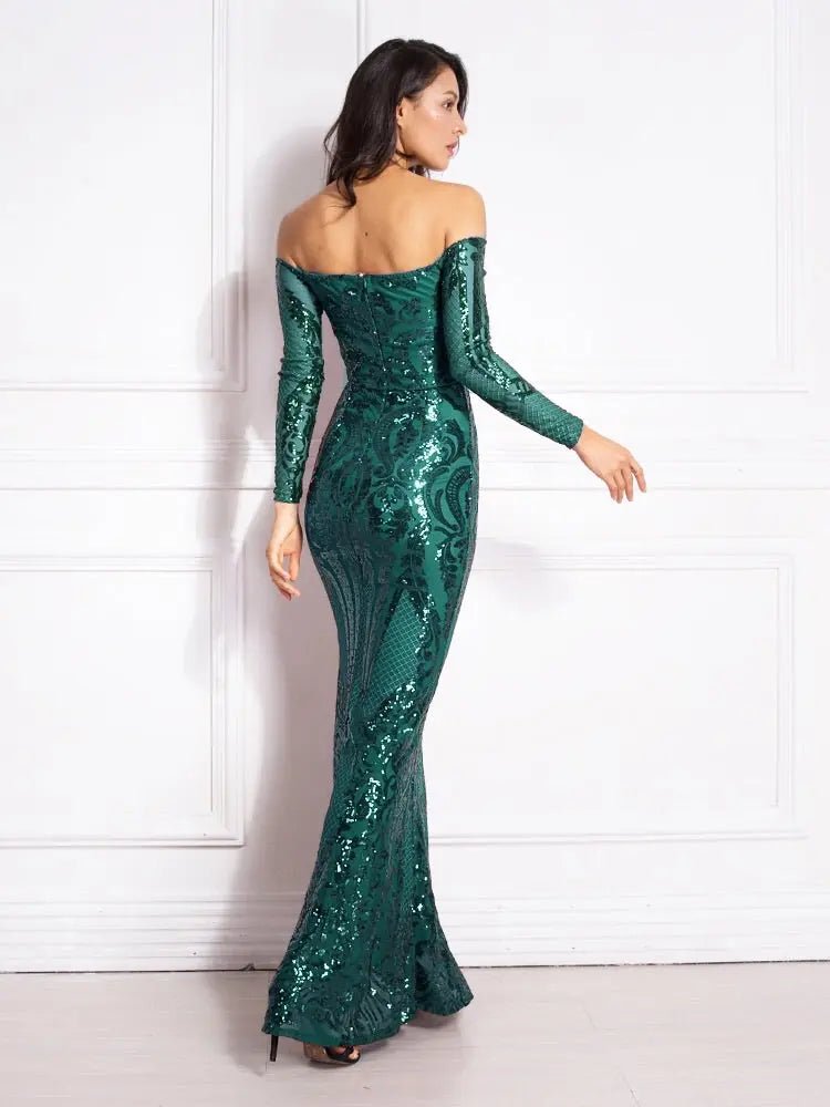 Revie - Green Sequined Maxi Dress - Mscooco.co.uk