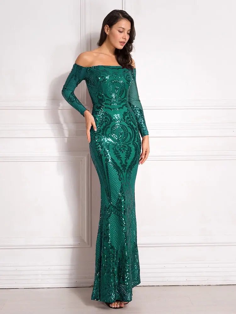 Revie - Green Sequined Maxi Dress - Mscooco.co.uk