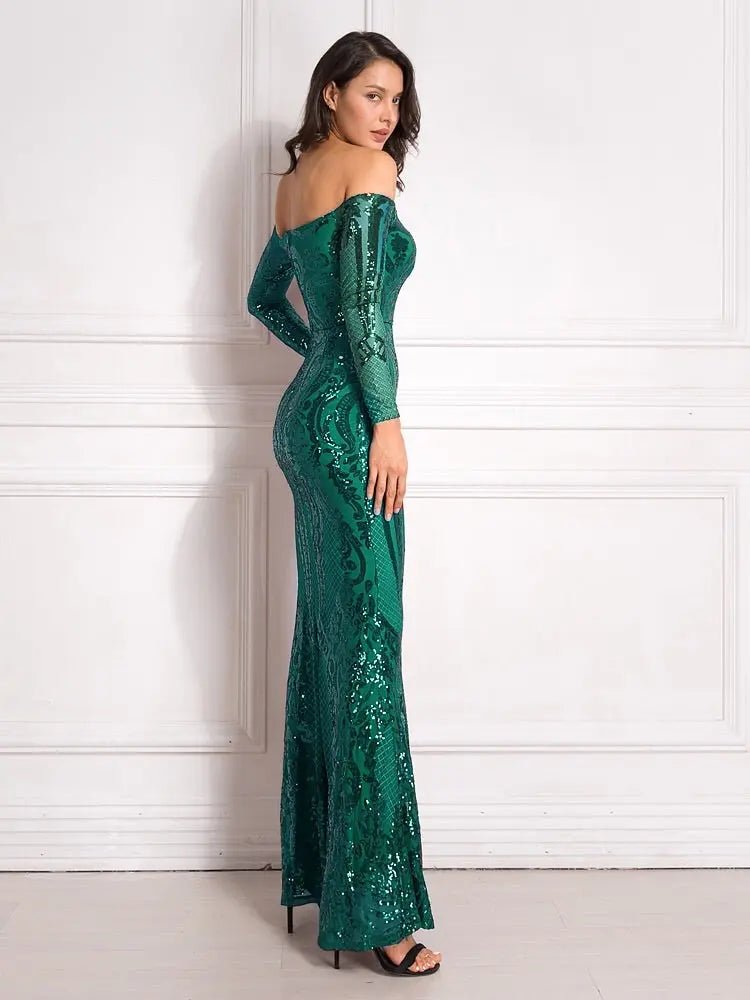 Revie - Green Sequined Maxi Dress - Mscooco.co.uk