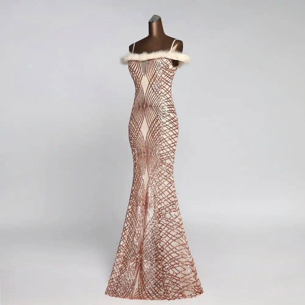 Rose Gold Sleeveless Sequins Maxi Dress - Mscooco.co.uk