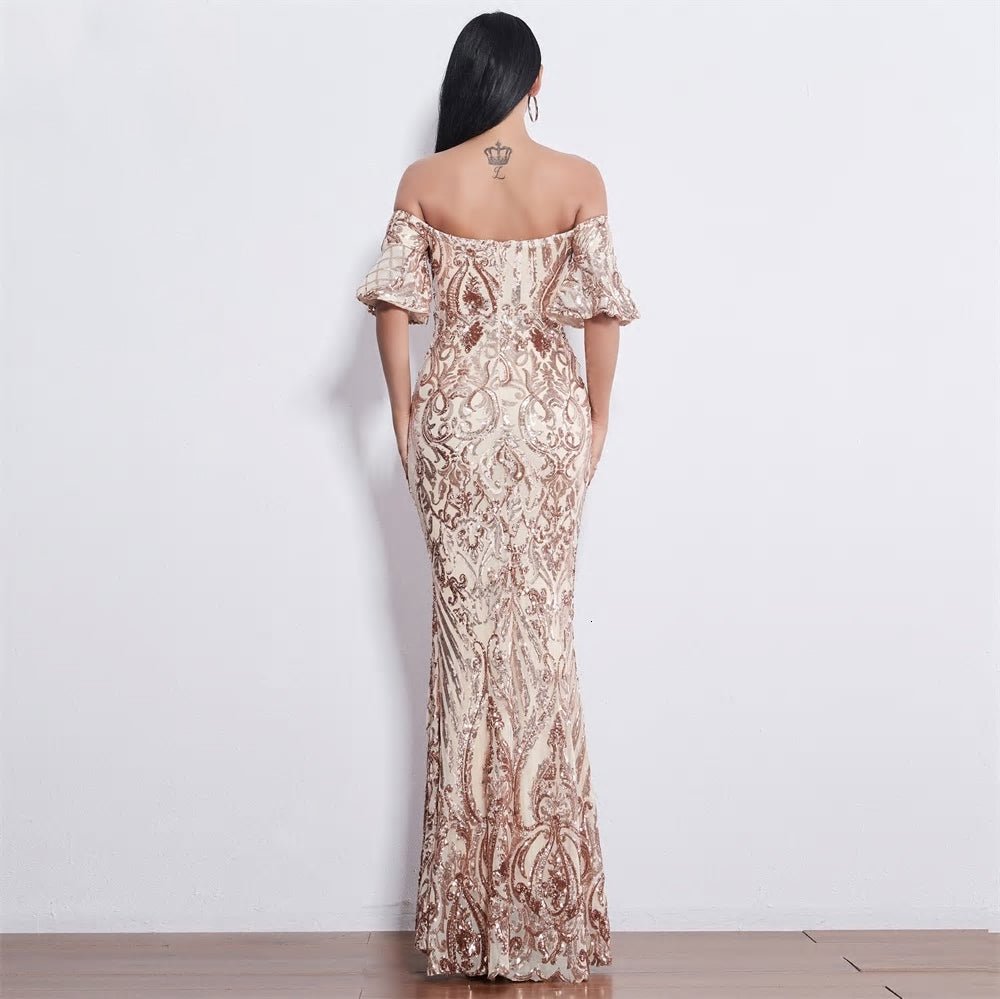 Rose Gold Sweetheart Sequin Maxi Dress - Mscooco.co.uk