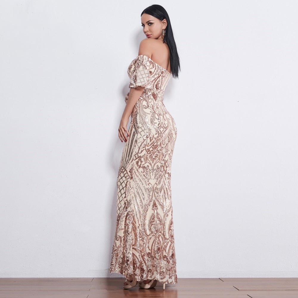 Rose Gold Sweetheart Sequin Maxi Dress - Mscooco.co.uk