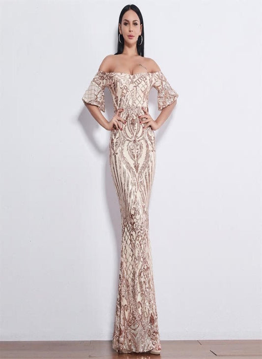 Rose Gold Sweetheart Sequin Maxi Dress - Mscooco.co.uk