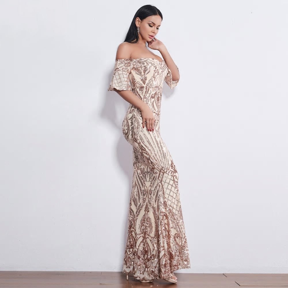 Rose Gold Sweetheart Sequin Maxi Dress - Mscooco.co.uk