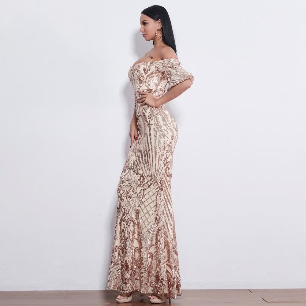 Rose Gold Sweetheart Sequin Maxi Dress - Mscooco.co.uk