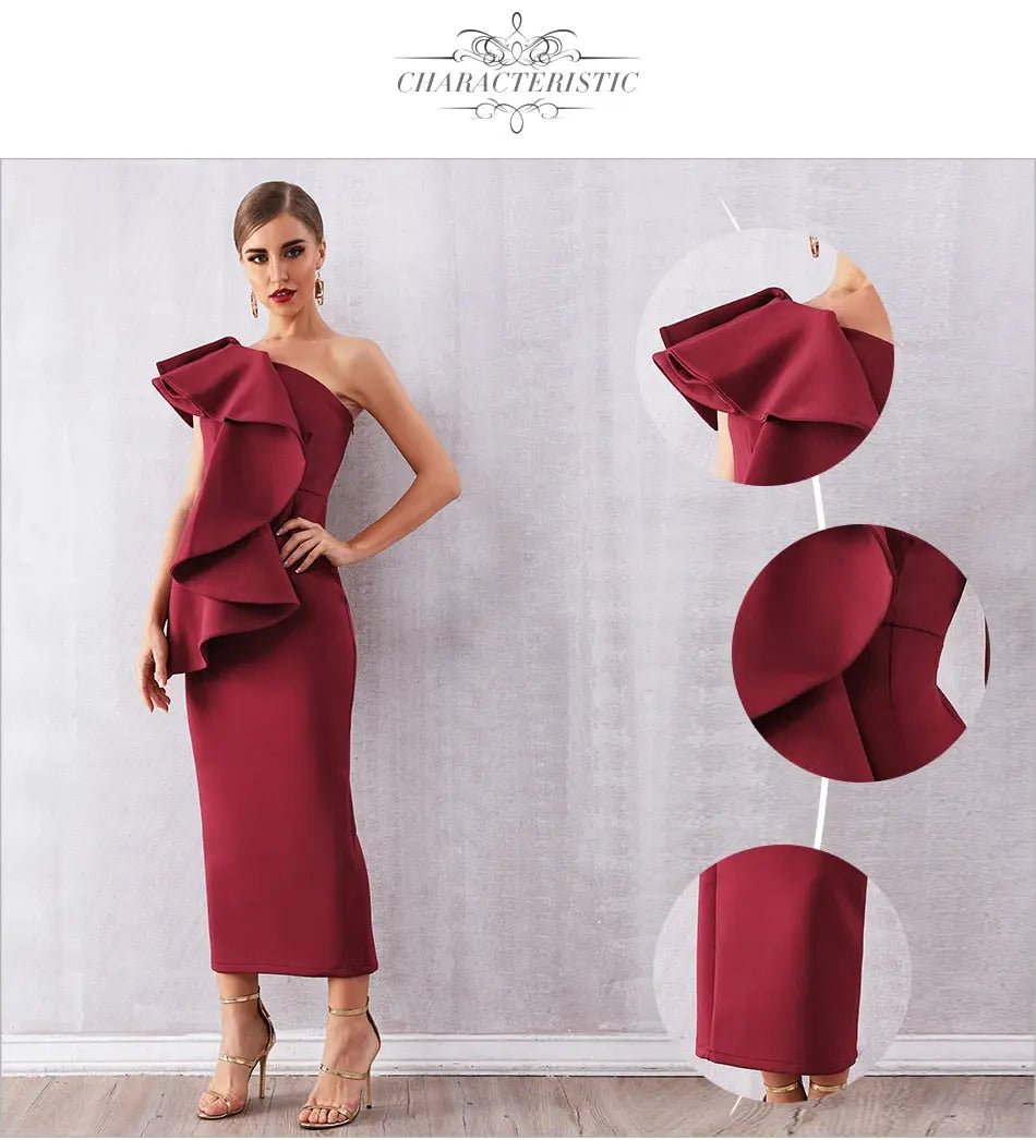Ruffles One Shoulder Bodycon Dress - Mscooco.co.uk
