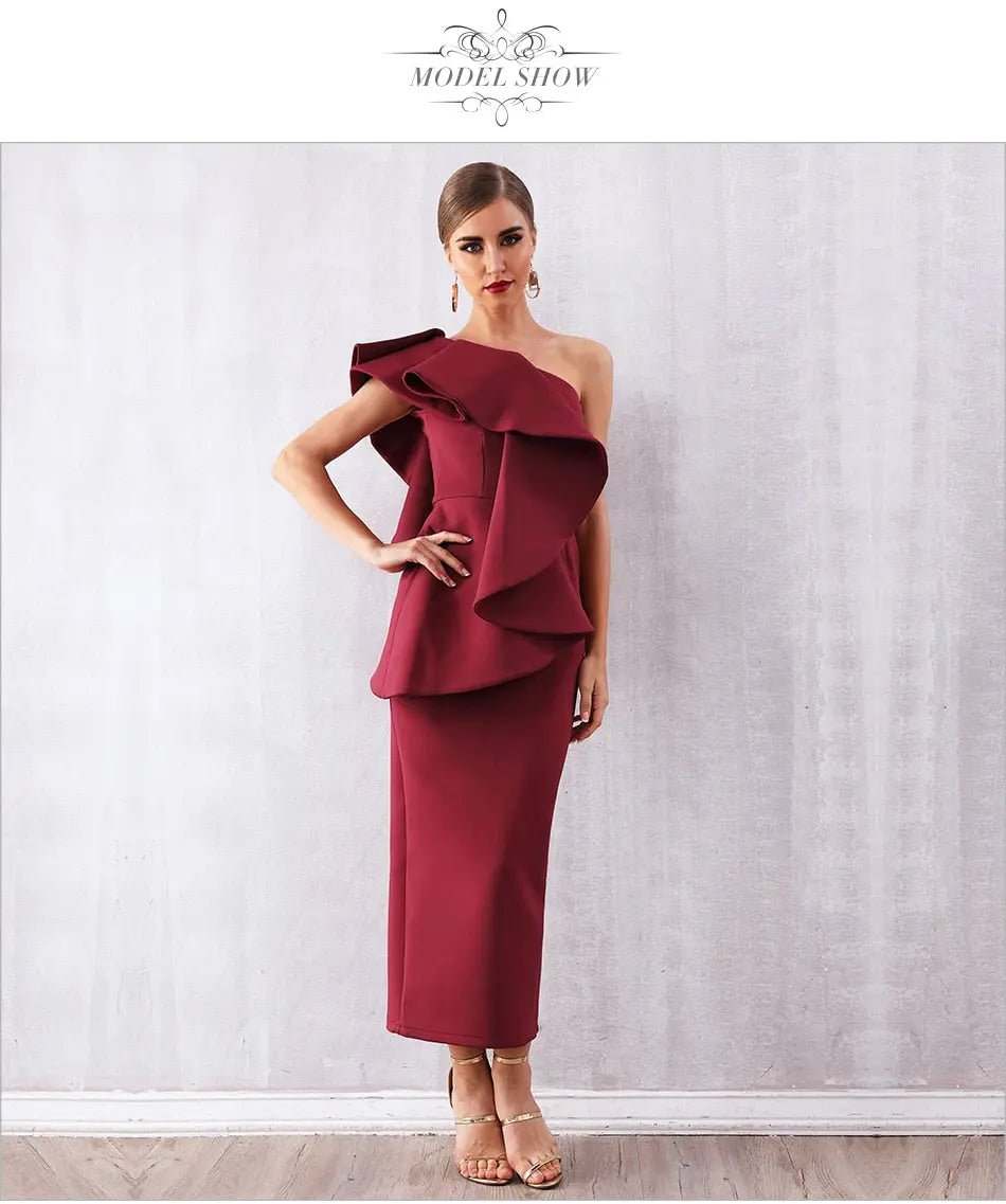 Ruffles One Shoulder Bodycon Dress - Mscooco.co.uk
