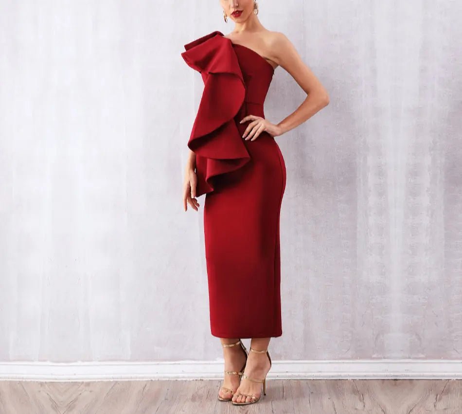Ruffles One Shoulder Bodycon Dress - Mscooco.co.uk