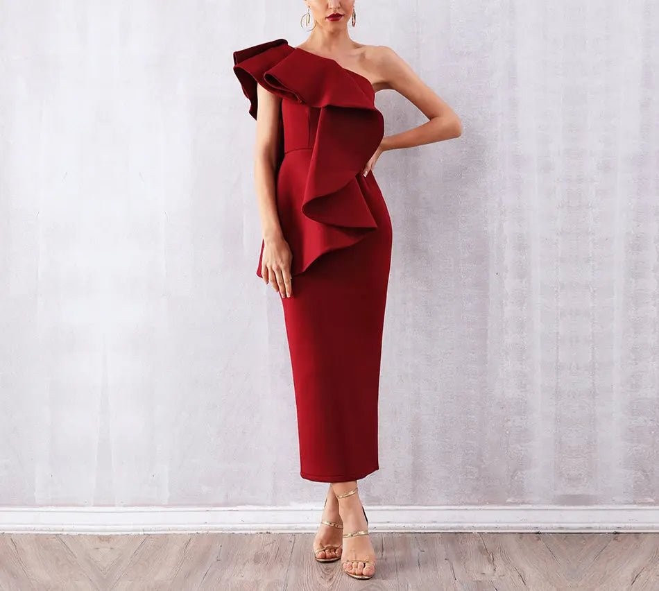 Ruffles One Shoulder Bodycon Dress - Mscooco.co.uk