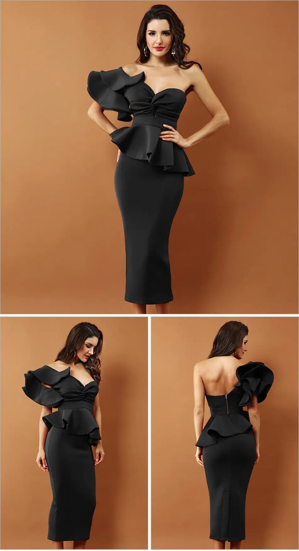 Ruffles One Shoulder Celebrity Evening Party Dress - Mscooco.co.uk