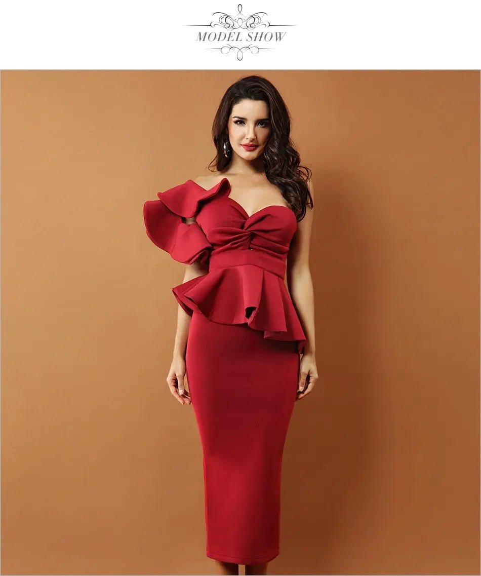 Ruffles One Shoulder Celebrity Evening Party Dress - Mscooco.co.uk