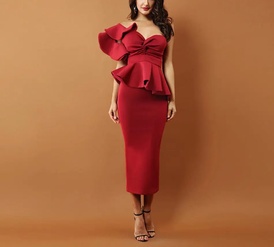 Ruffles One Shoulder Celebrity Evening Party Dress - Mscooco.co.uk