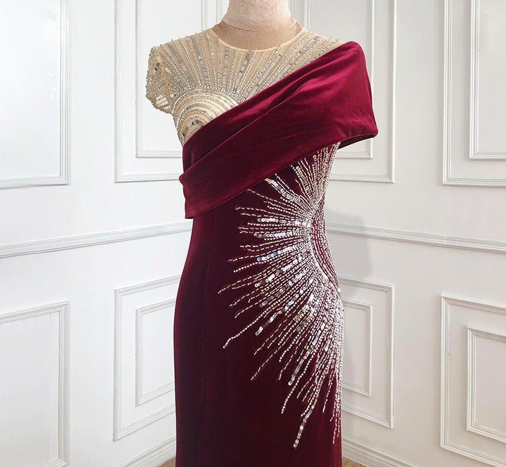 Sage Velvet Mermaid Evening Gown - Mscooco.co.uk
