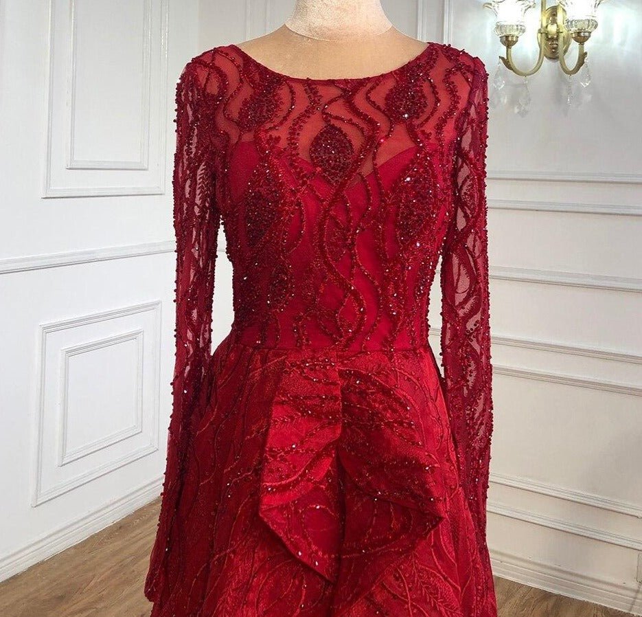 Sariah Wine Red Luxury Beading Crystal Evening Dress - Mscooco.co.uk