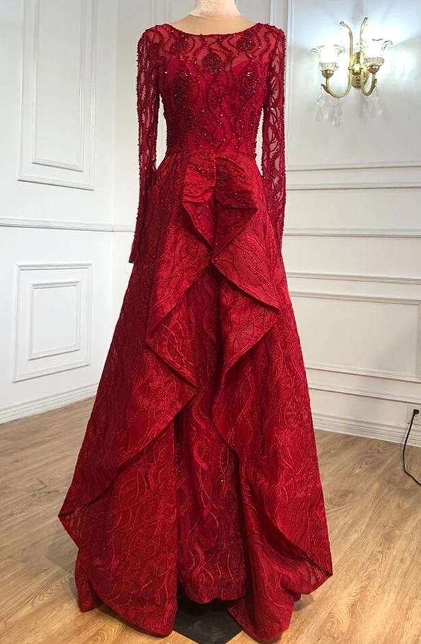 Sariah Wine Red Luxury Beading Crystal Evening Dress - Mscooco.co.uk