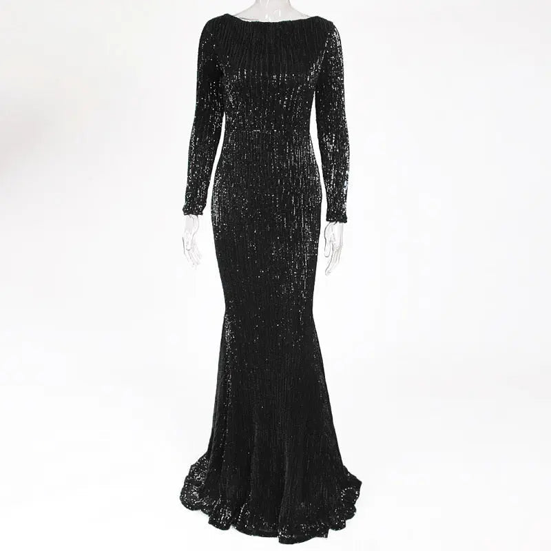 Sequined O Neck Long Sleeve Evening Maxi Dress - Mscooco.co.uk Sequined O Neck Long Sleeve Evening Maxi Dress - Mscooco.co.uk