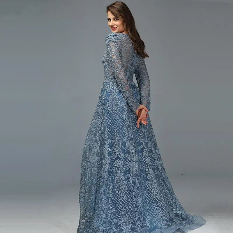 Serena Blue Luxe Beading Embellished Evening Gown - Mscooco.co.uk