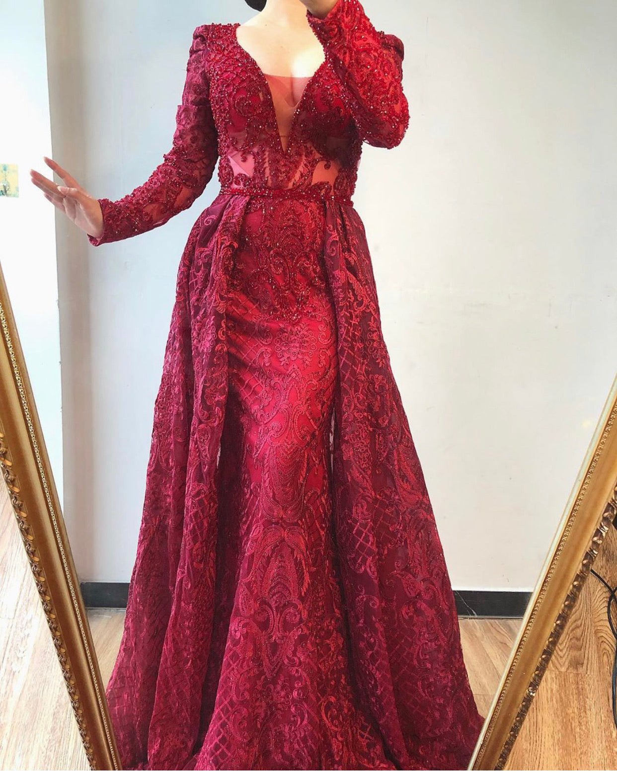 Serena Red Luxe Beading Embeelished Evening Gown - Mscooco.co.uk