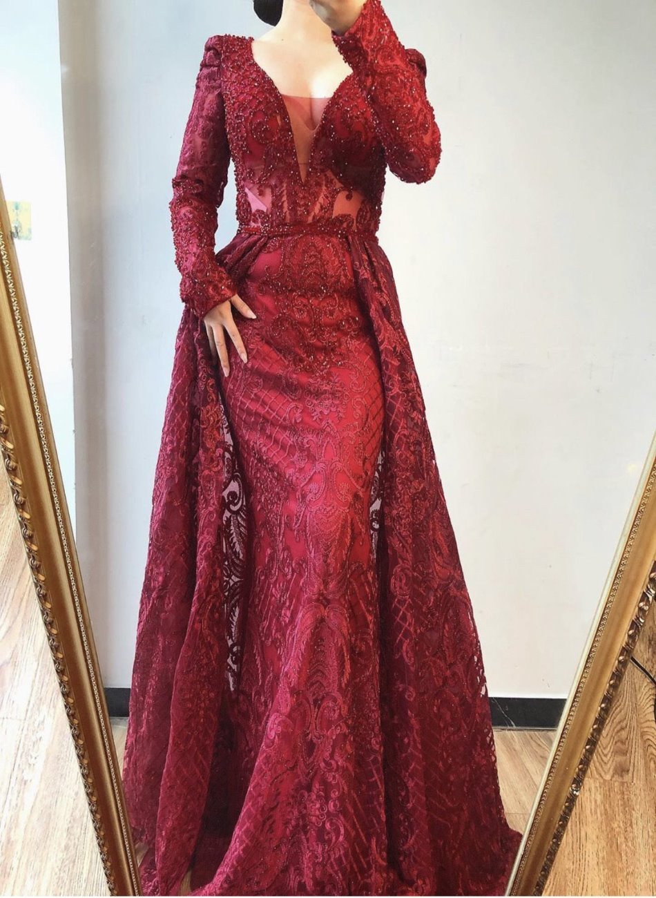 Serena Red Luxe Beading Embeelished Evening Gown - Mscooco.co.uk
