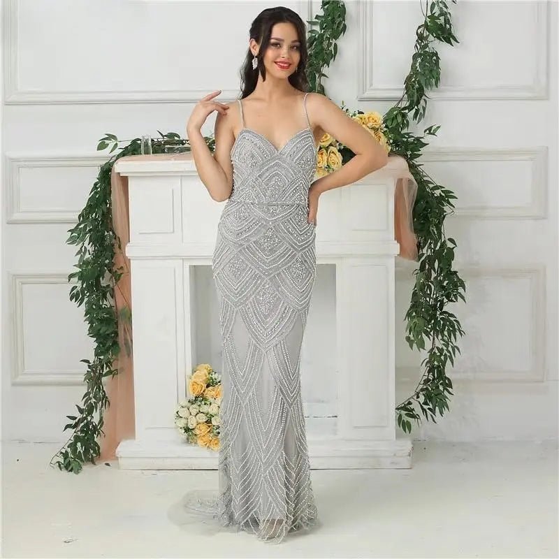Sevilla Beaded Grey Gown - Mscooco.co.uk