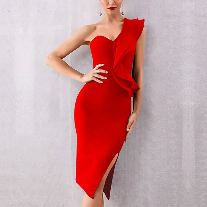 Sexy Bandage Club Wear Ruffles One Shoulder Dress - Mscooco.co.uk