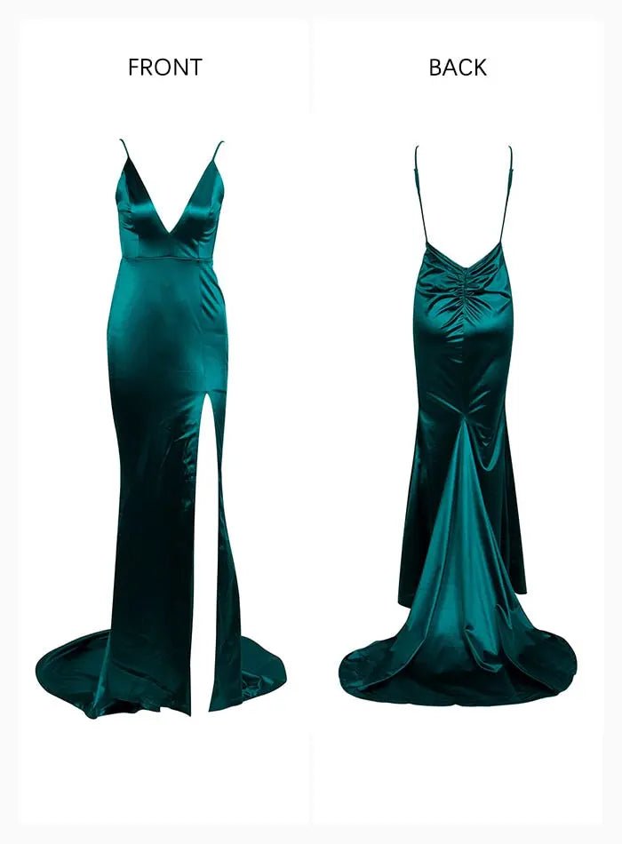Sexy Deep V-Neck GREEN Cut Out Sling Open Back Bodycon Long Dress - Mscooco.co.uk