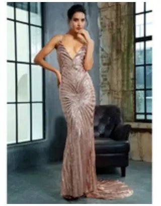 Sexy Deep V Neck Open Back Geometry Sequins Long Dress - Mscooco.co.uk