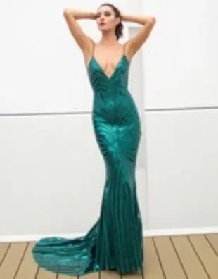 Sexy Deep V Neck Open Back Geometry Sequins Long Dress - Mscooco.co.uk