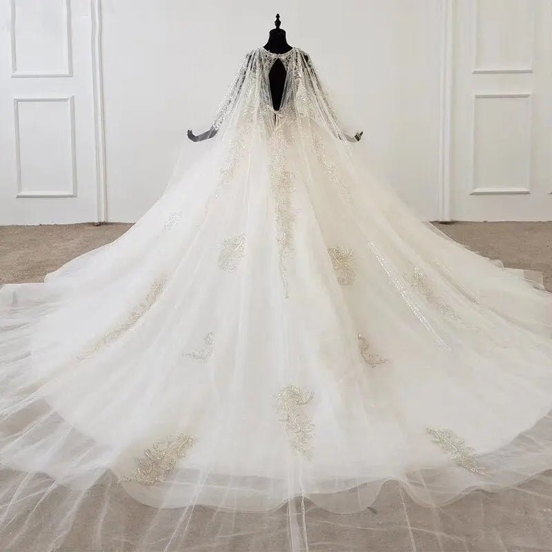 Shawl Yarn Beading Lace Up Bridal Gown - Mscooco.co.uk