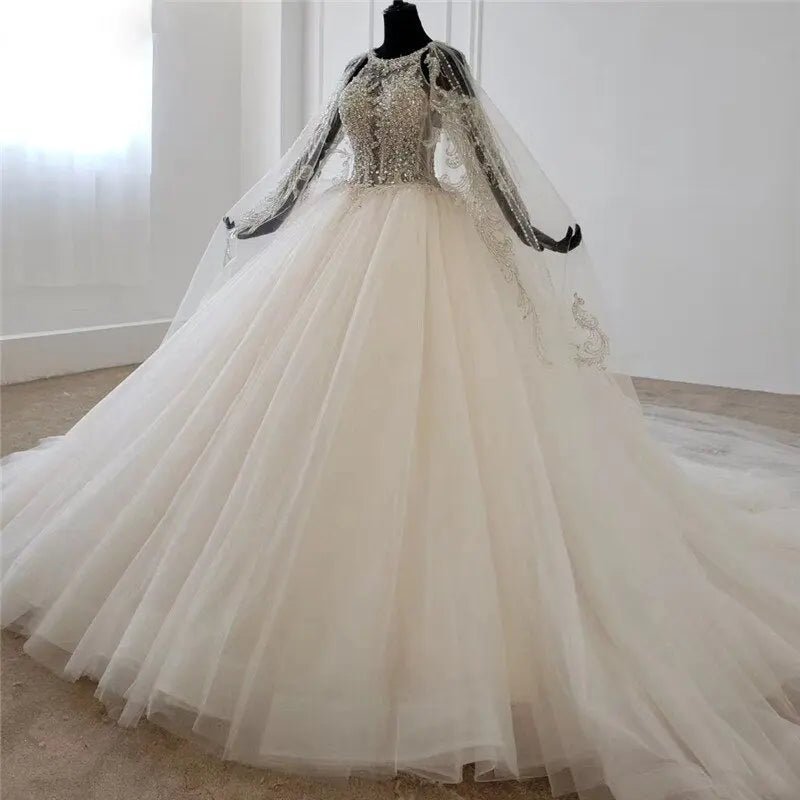 Shawl Yarn Beading Lace Up Bridal Gown - Mscooco.co.uk